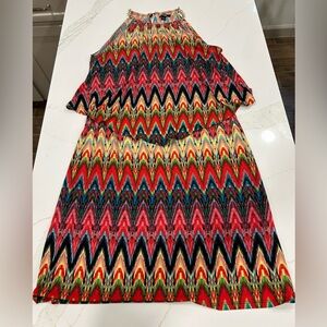 MSK Vibrant Multicolor Zigzag Midi Dress